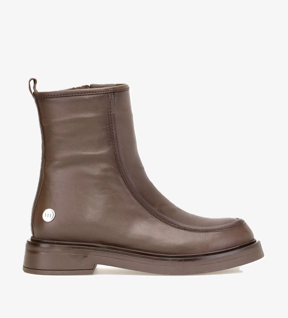 D25KB-8150 Kadın Hakiki Deri Düz Bot Kahverengi