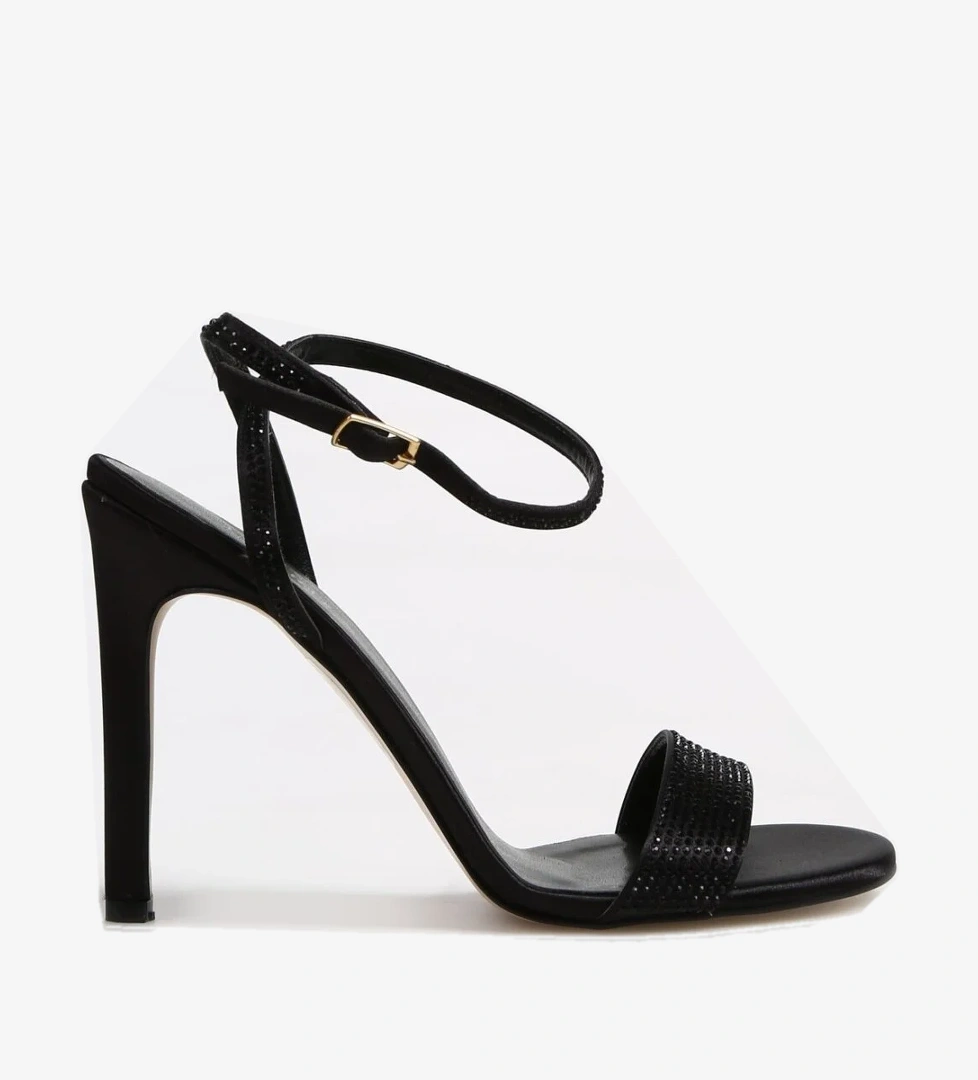 Fabrika Fabrika Siyah Kadın Saten Topuklu Sandalet KAME Topuklu Ayakkabı | Flo Siyah - 1. görsel