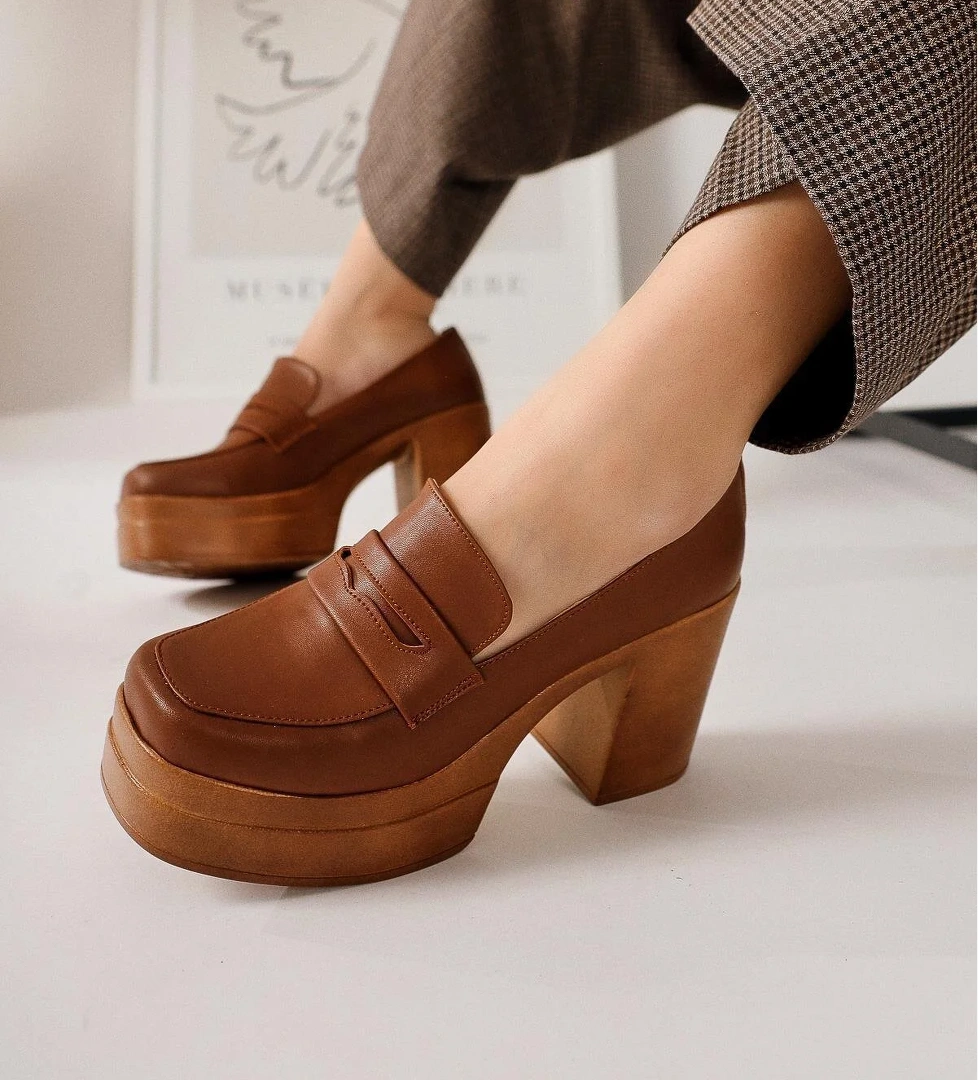 Kahve Topuklu Platformlu Kadın Ayakkabı - Görsel 1