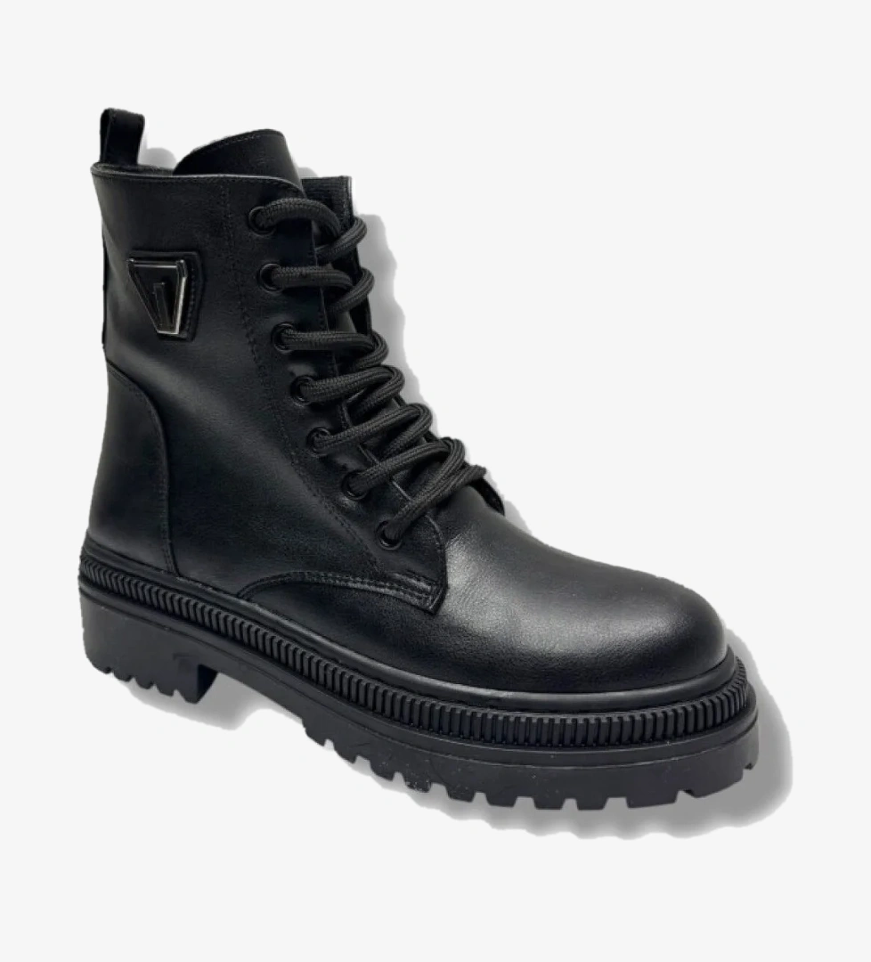 Fancy Fancy Siyah 404-26 Cilt Deri Fermuarlı Bağcıklı Postal Kadın Bot Flo'da! Siyah - 1. görsel