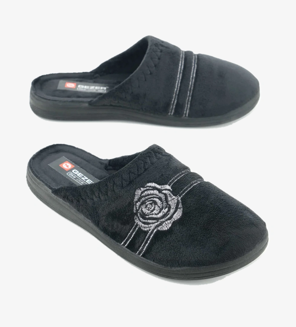 Kadın Kışlık PU Rahat Taban Nakışlı Tasarım Ev Bahçe Terlik - Görsel 1