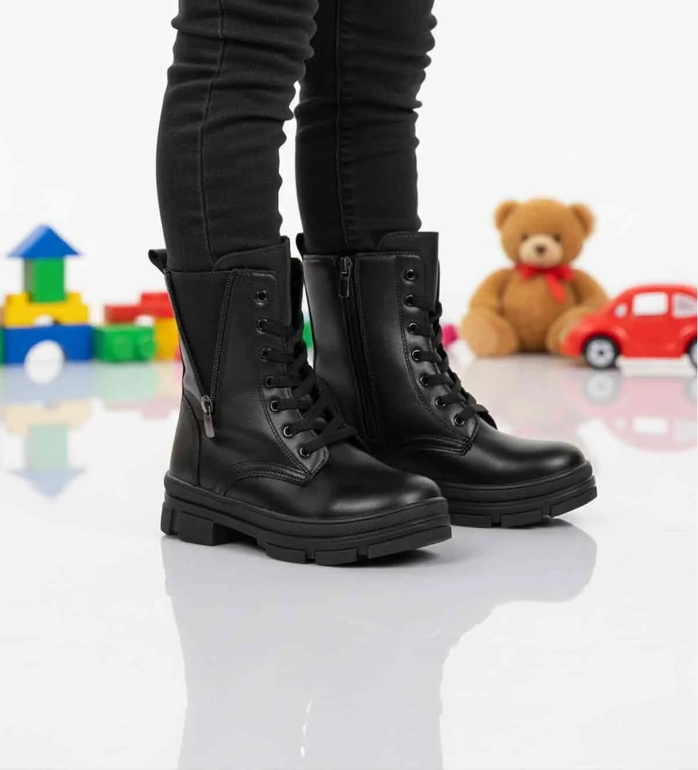 Siyah Cilt İçi Polarlı Kaymaz Taban Kız Çocuk Bot G-1001 F Frmr