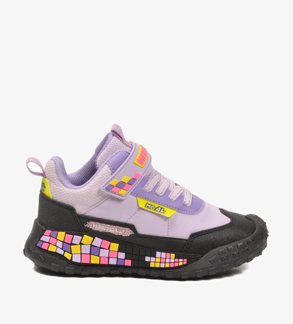 Siyah Lila Cırtlı Kaymaz Kız Çocuk Spor Ayakkabı 811 F