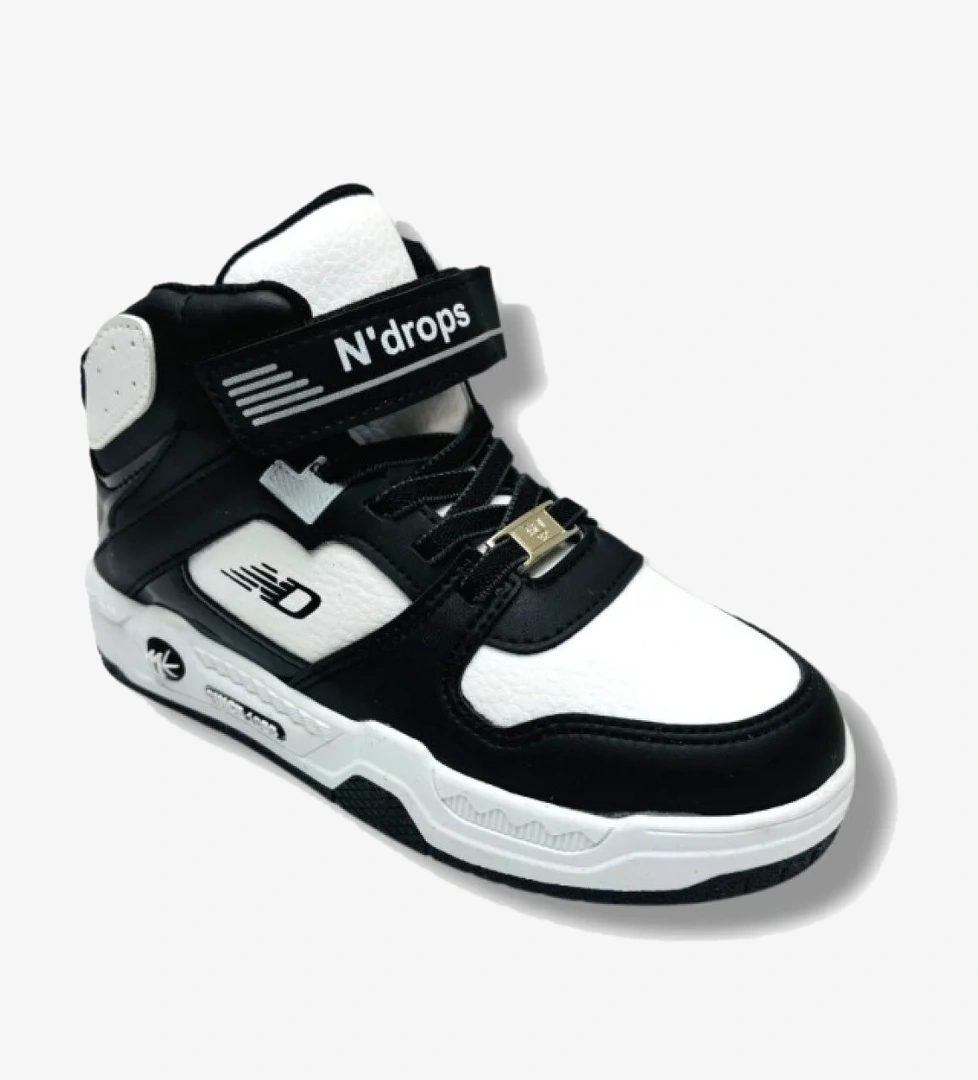 021-26 Deri Cırt Bantlı Çocuk Spor Bot Siyah Beyaz 31-35 - Görsel 1