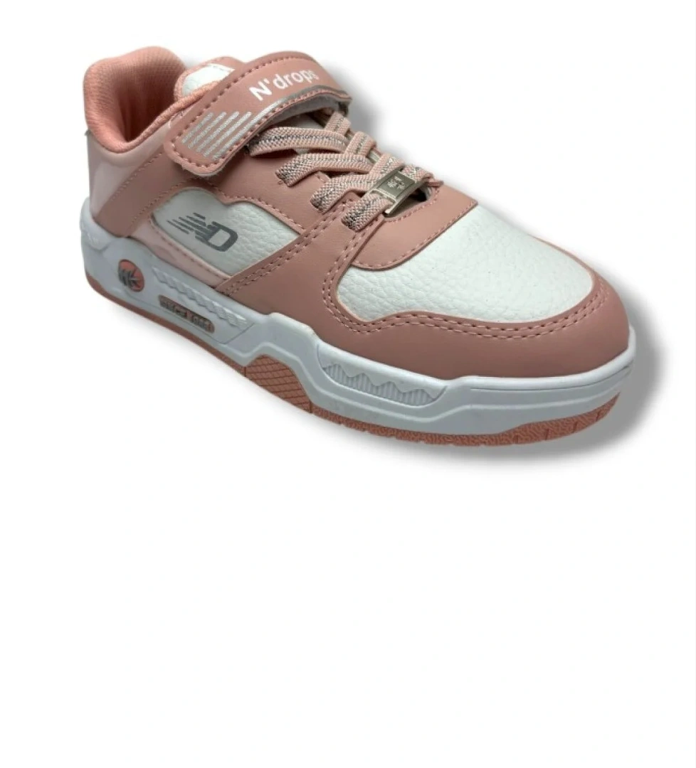 012-26 Deri Cırt Bantlı Kız Çocuk Sneaker Pudra Beyaz 31-35 - Görsel 1