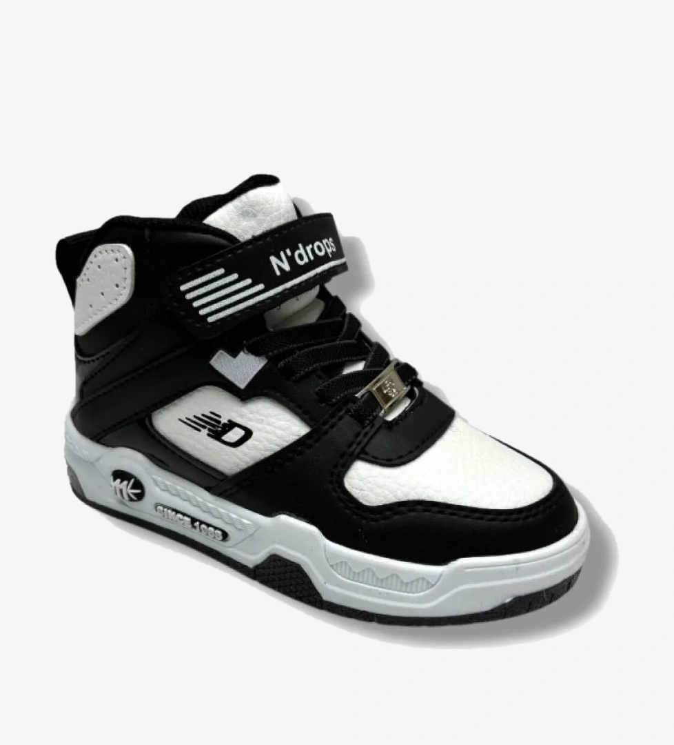 021-26 Deri Cırt Bantlı Çocuk Spor Bot Siyah Beyaz 26-30 - Görsel 1