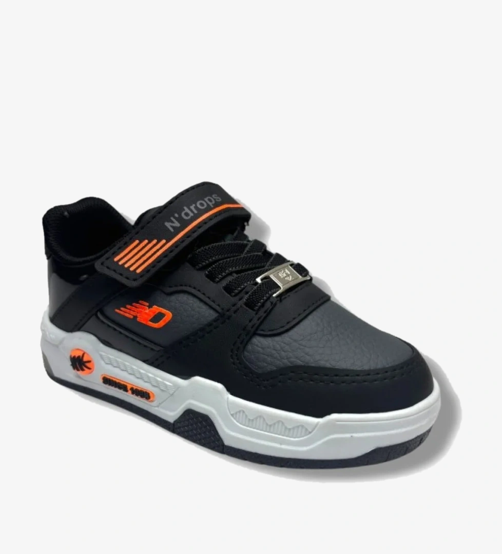 Ndrops 012-26 Deri Cırt Bantlı Çocuk Sneaker Siyah Oranj 26-30 model görseli
