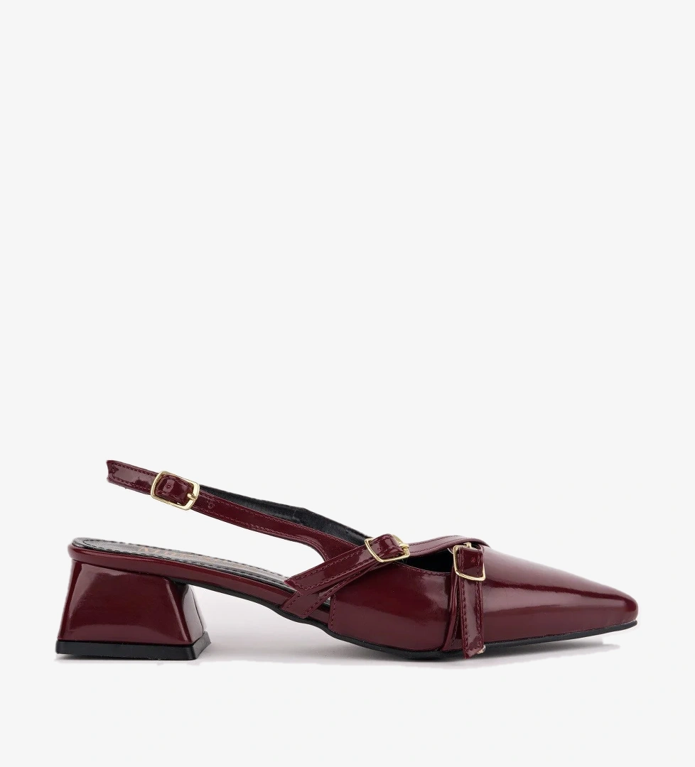 Muggo Lumi̇na Sivri Burun Arkası Açık Kemer Detaylı İki Bantlı Kadın Kısa Topuklu Ayakkabı model görseli