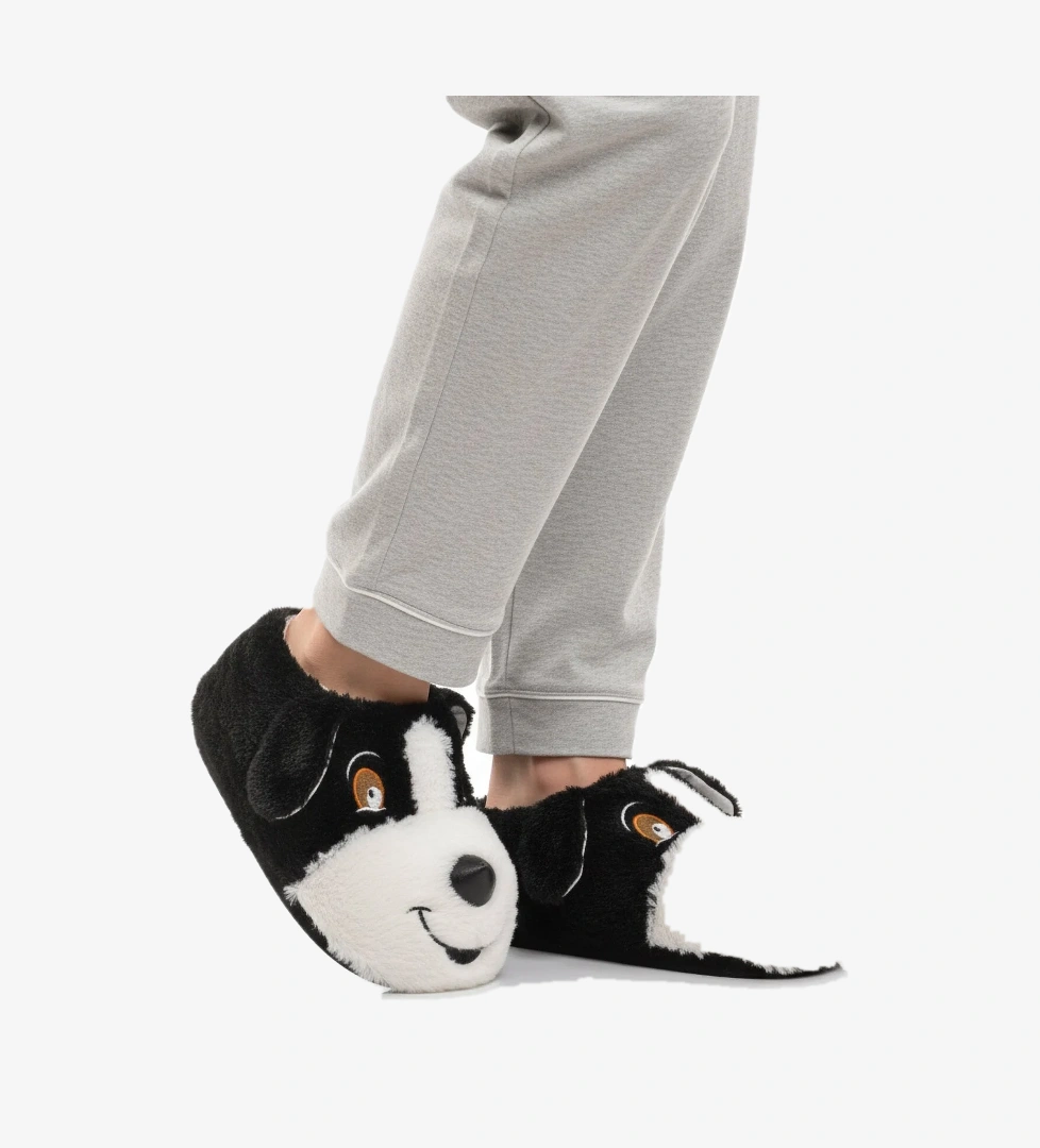 Siyah Köpek Desenli Unisex Panduf 26K001