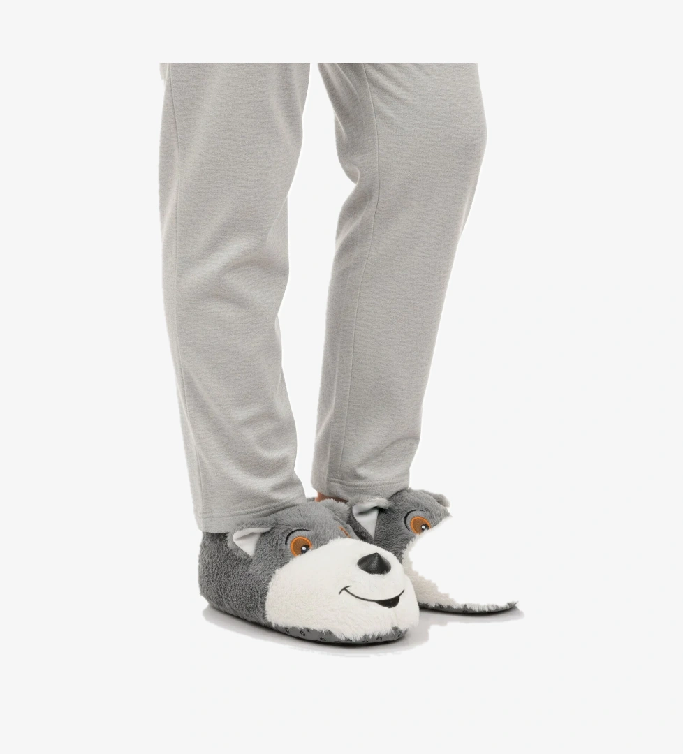 Gri Köpek Desenli Unisex Panduf 26K001