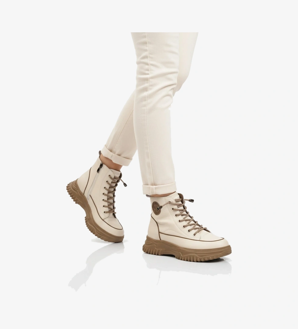 Bej Bağcıklı Fermuarlı Kadın Bot 24K310-13 Z - Görsel 1