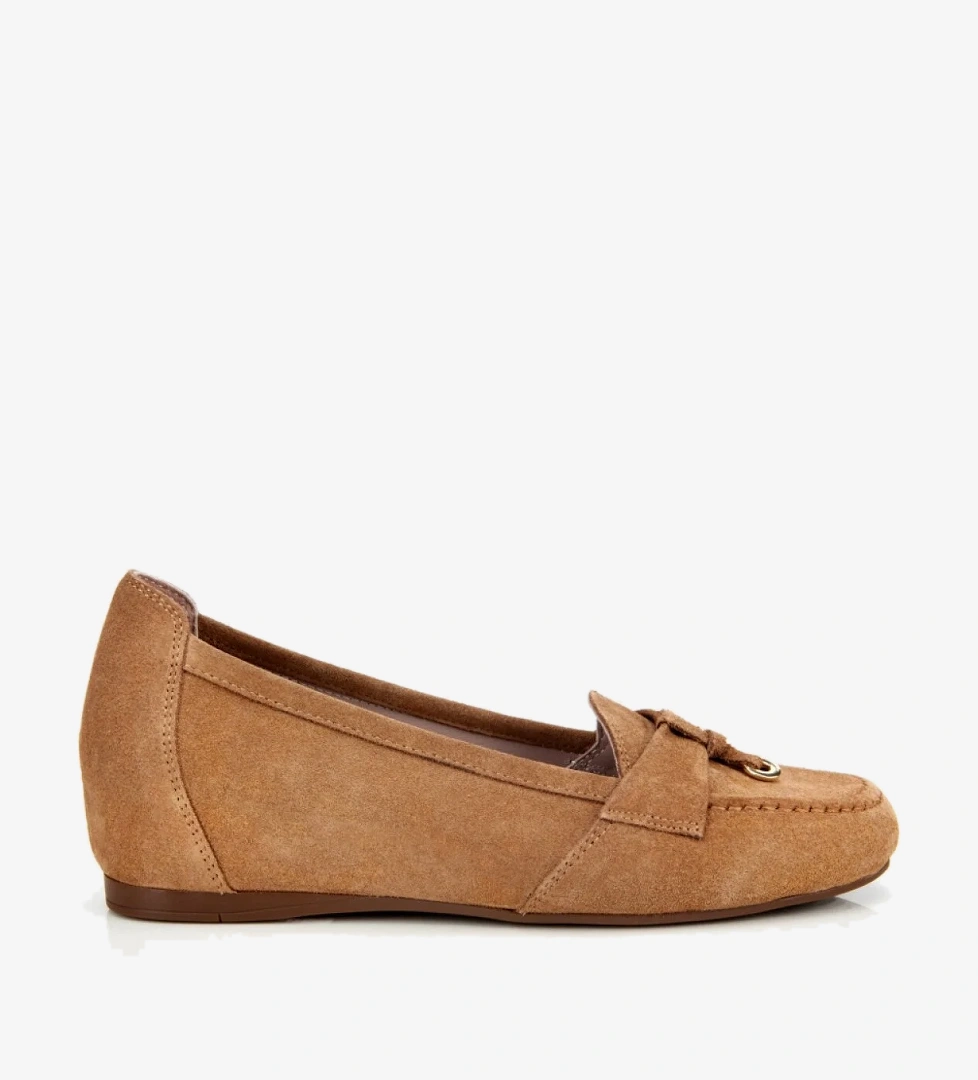 Kadın Süet Deri Taba Dolgu Topuklu Rahat Günlük Loafer - Görsel 1