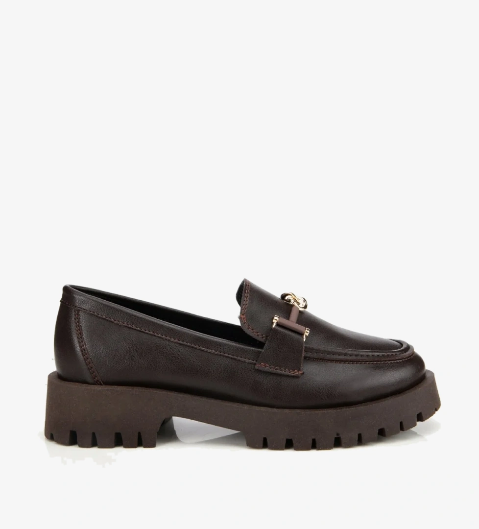 Kadın Kahverengi Kalın Tabanlı Klasik Loafer