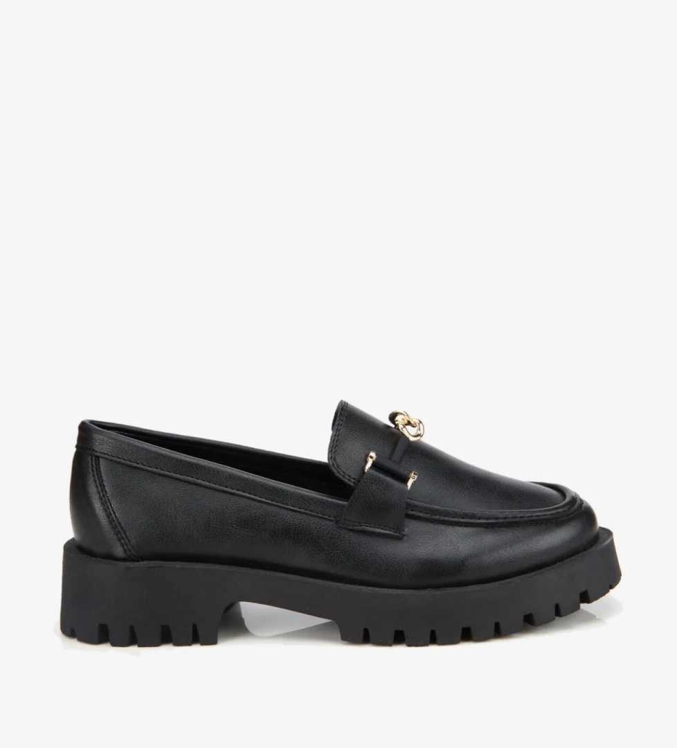 Kadın Siyah Kalın Tabanlı Klasik Loafer