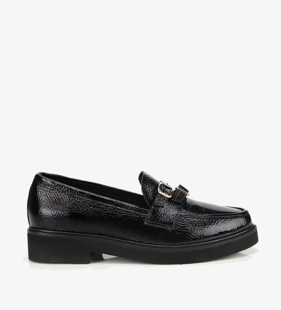 Kadın Rugan Deri Siyah Tokalı Klasik Loafer - Görsel 1