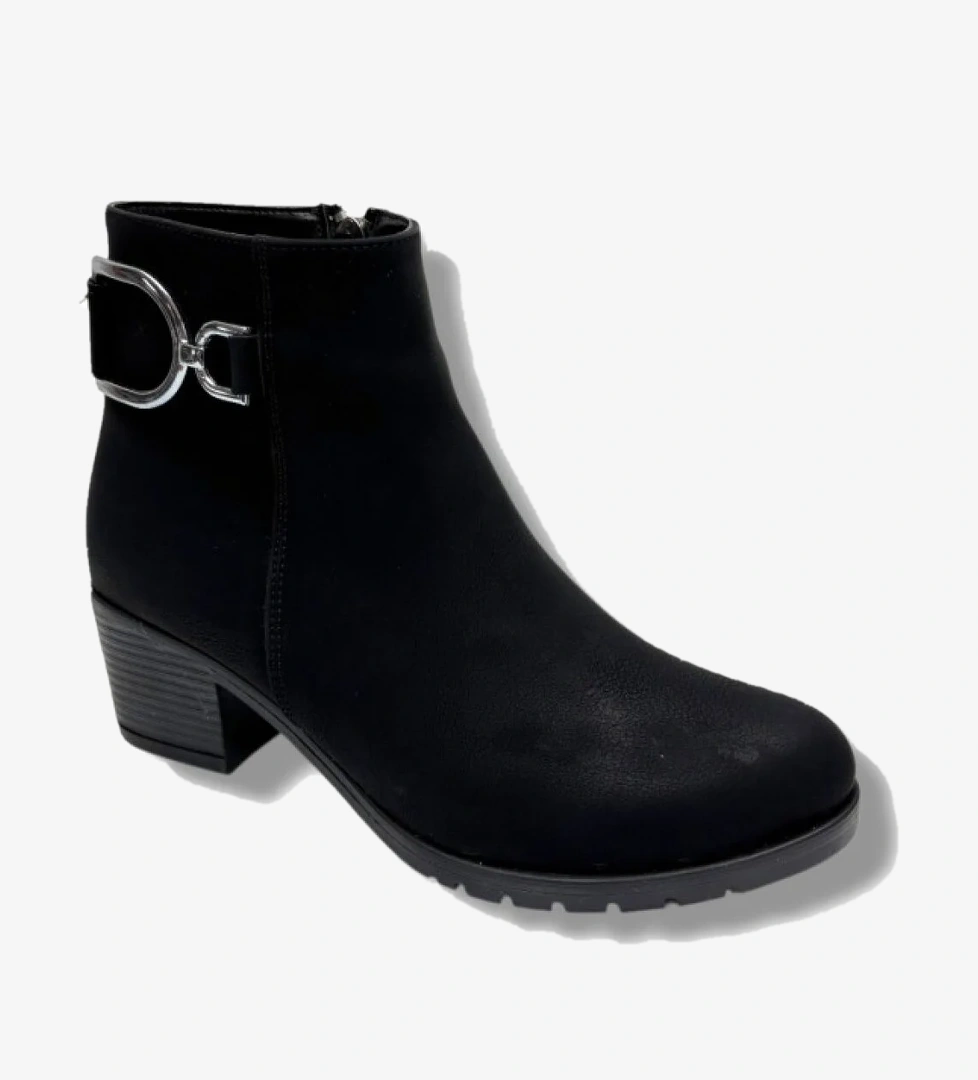 705-26 Yağlı Deri Trend Fashion Tokalı Fermuarlı Topuklu Kadın Bot - Görsel 1