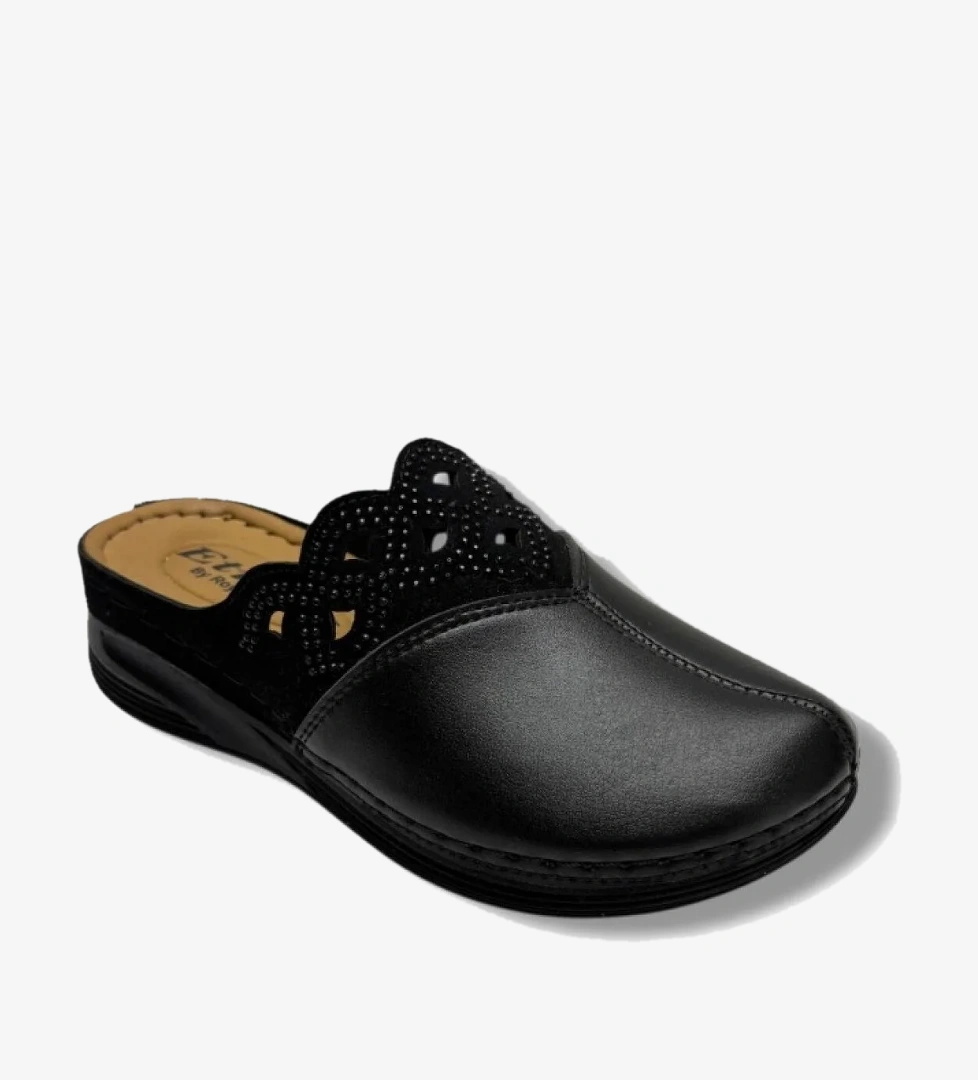 Poli 727-26 Cilt Deri İşlemeli Boncuk Taşlı Anatomik Sabo Kadın Terlik - Görsel 1