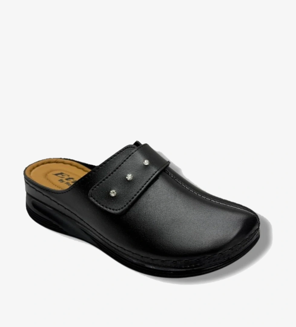 Poli 726-26 Cilt Deri Cırtlı Taşlı Anatomik Sabo Kadın Terlik - Görsel 1