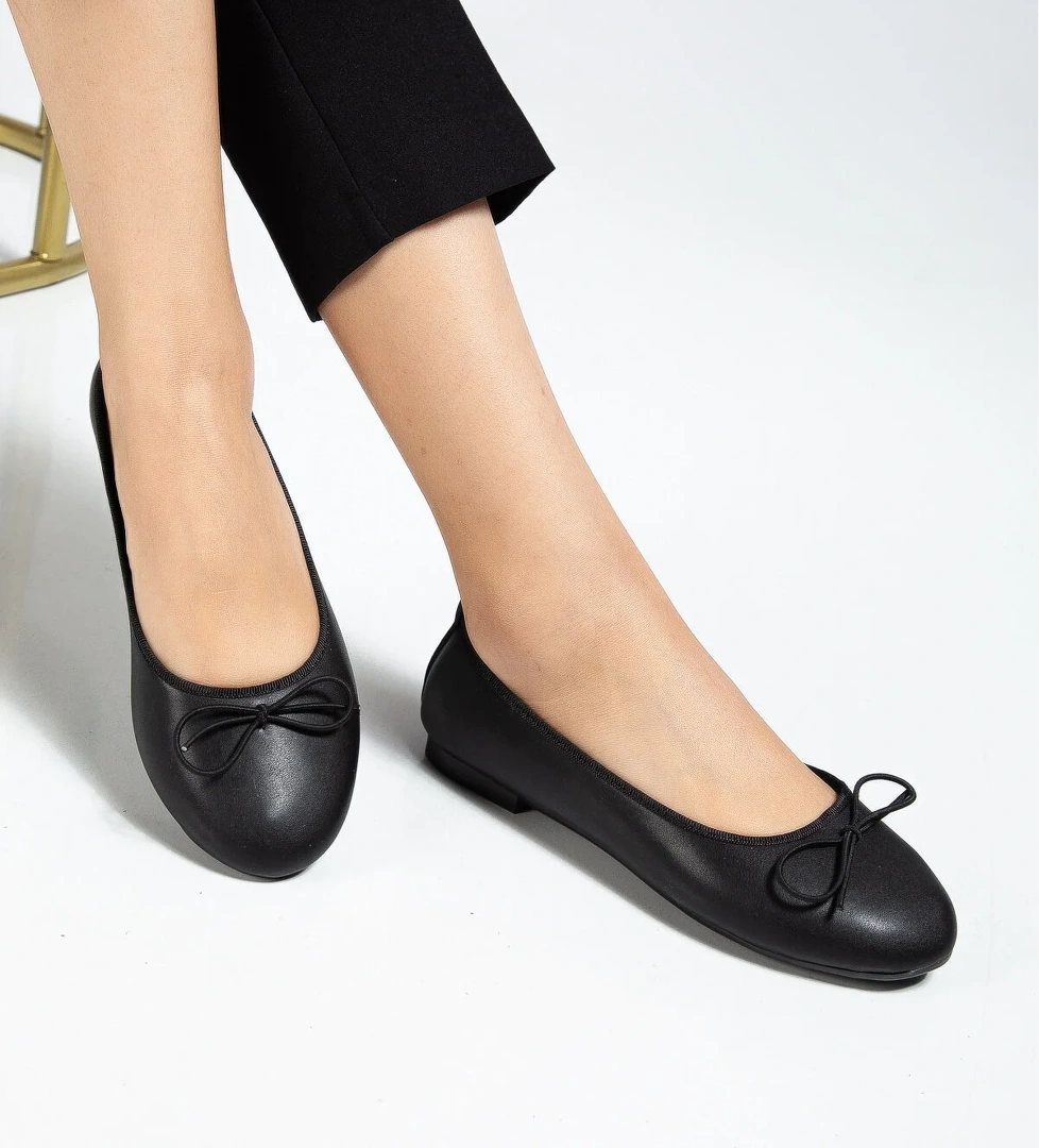 Kadın Babet Süet Kadife Rahat Günlük Ayakkabı Siyah Cilt - Görsel 1