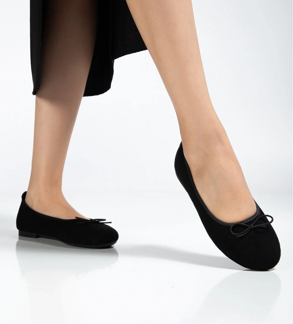 Kadın Babet Süet Kadife Rahat Günlük Ayakkabı Siyah Süet