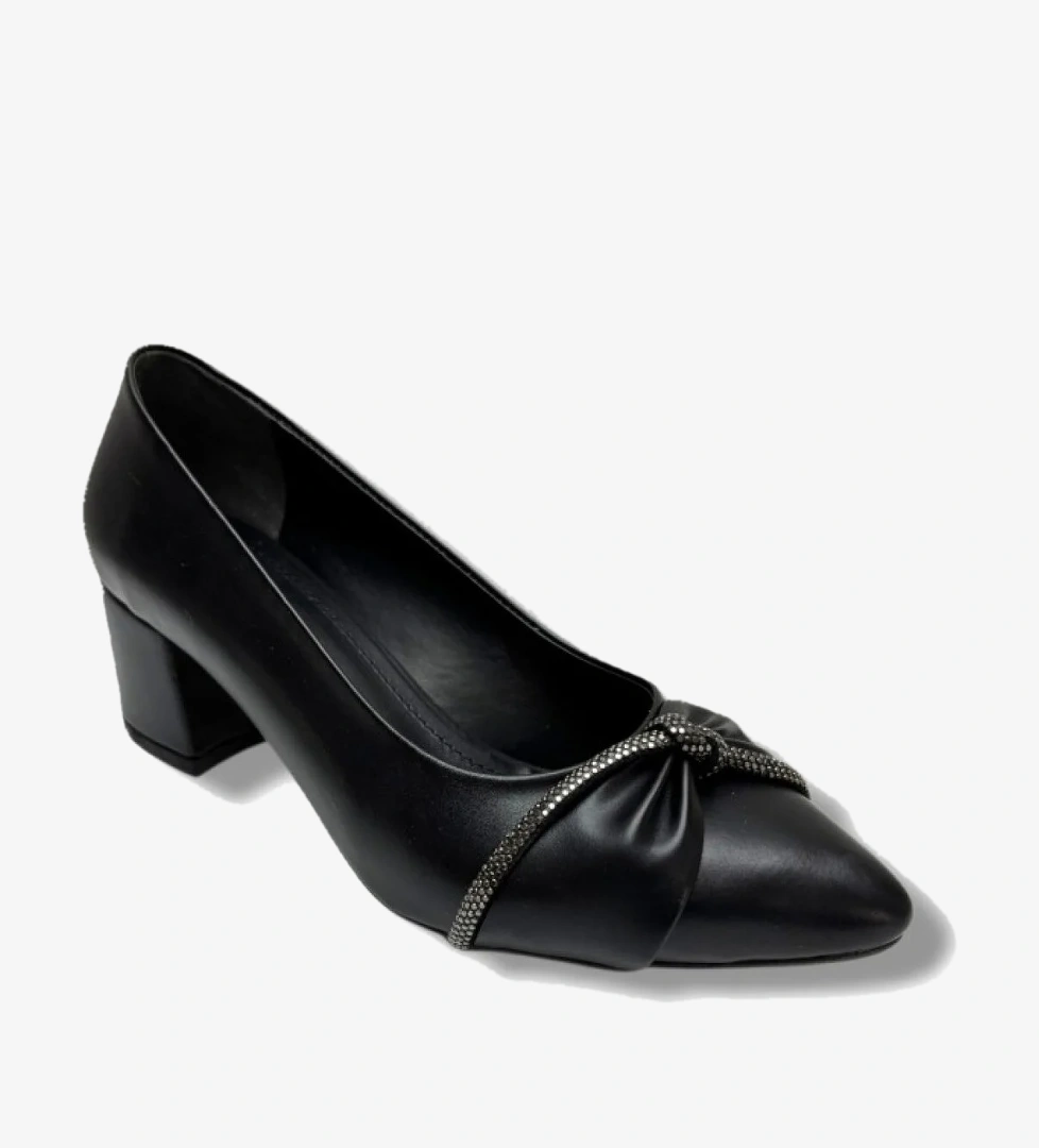 Cakgo C-shoes 150-26 Cilt Deri Düğüm Taşlı Kalın Topuk Kadın Ayakkabı 38-40 model görseli