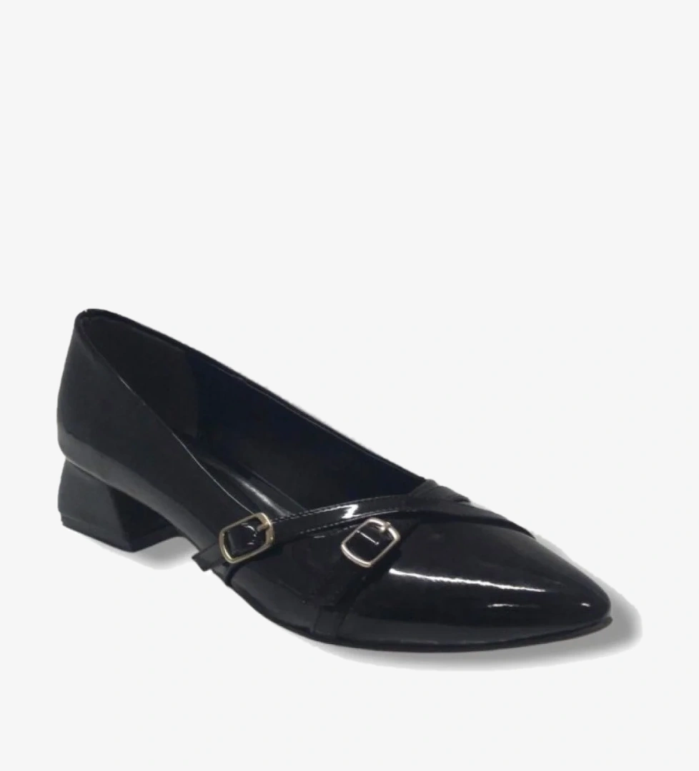 676-26 Rugan Deri Çift Tokalı Kare Topuk Kadın Ayakkabı 41-42 - Görsel 1