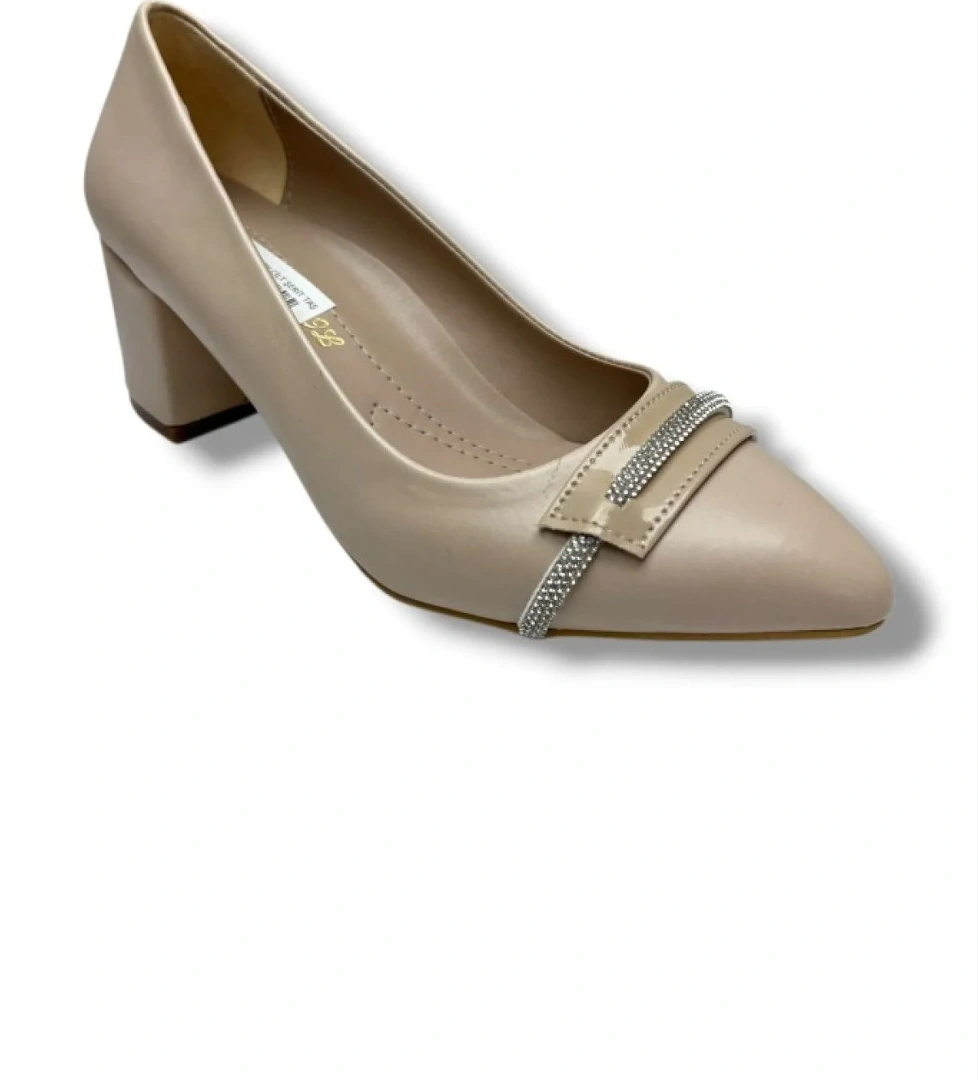 Cakgo C-Shoes 103-26 Cilt Deri Şerit Taşlı Kalın Topuk Kadın Ayakkabı model görseli