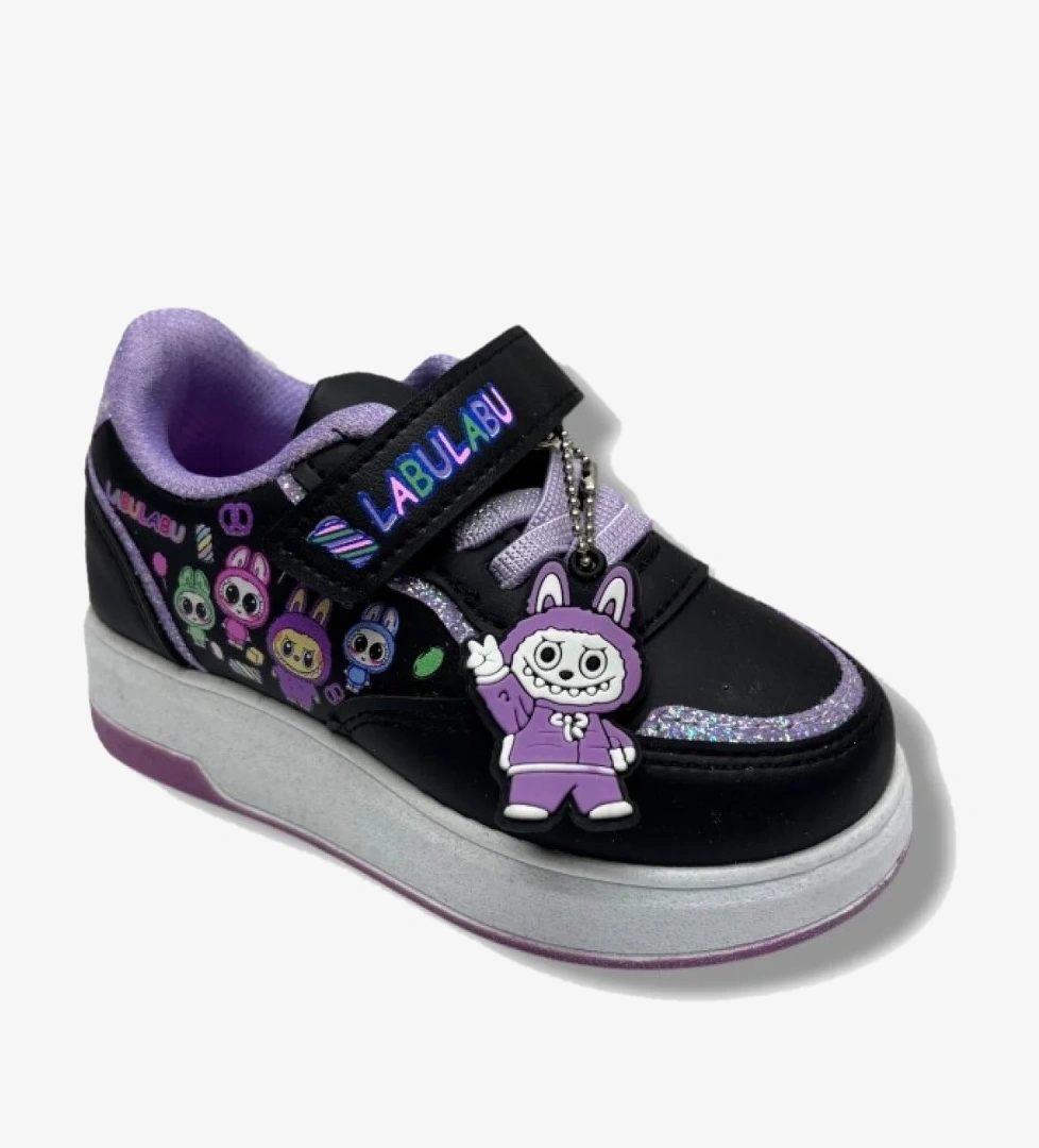 Pro Kids ProKids 4011-26 Cilt Deri Labubu Maskotlu Anatomik Kız Çocuk Sneaker Siyah Lila 26-30 model görseli