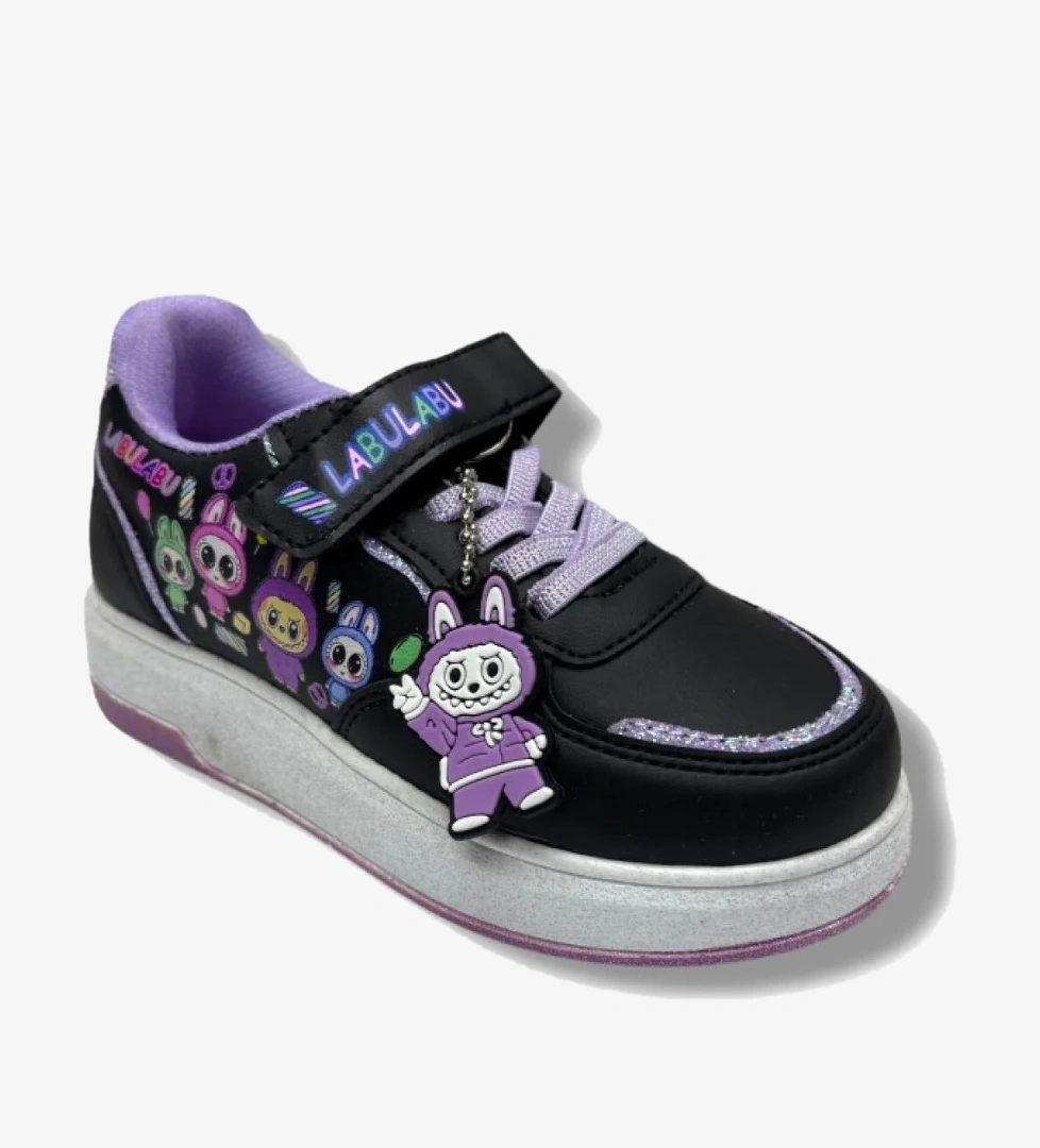 Pro Kids ProKids 4011-26 Cilt Deri Labubu Maskotlu Anatomik Kız Çocuk Sneaker Siyah Lila 31-35 model görseli