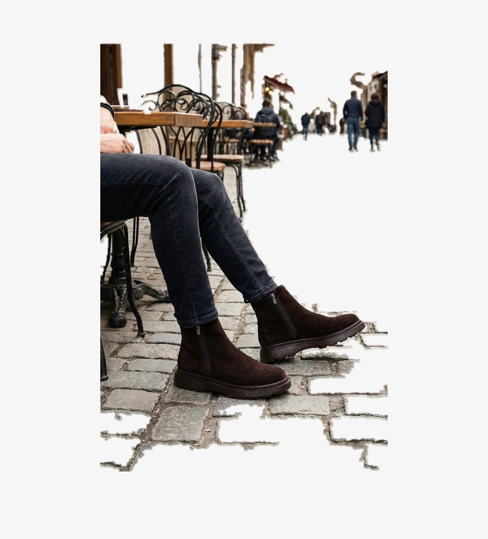 CHELSEY Hakiki Deri Çift Fermuarlı Erkek Kışlık Bot