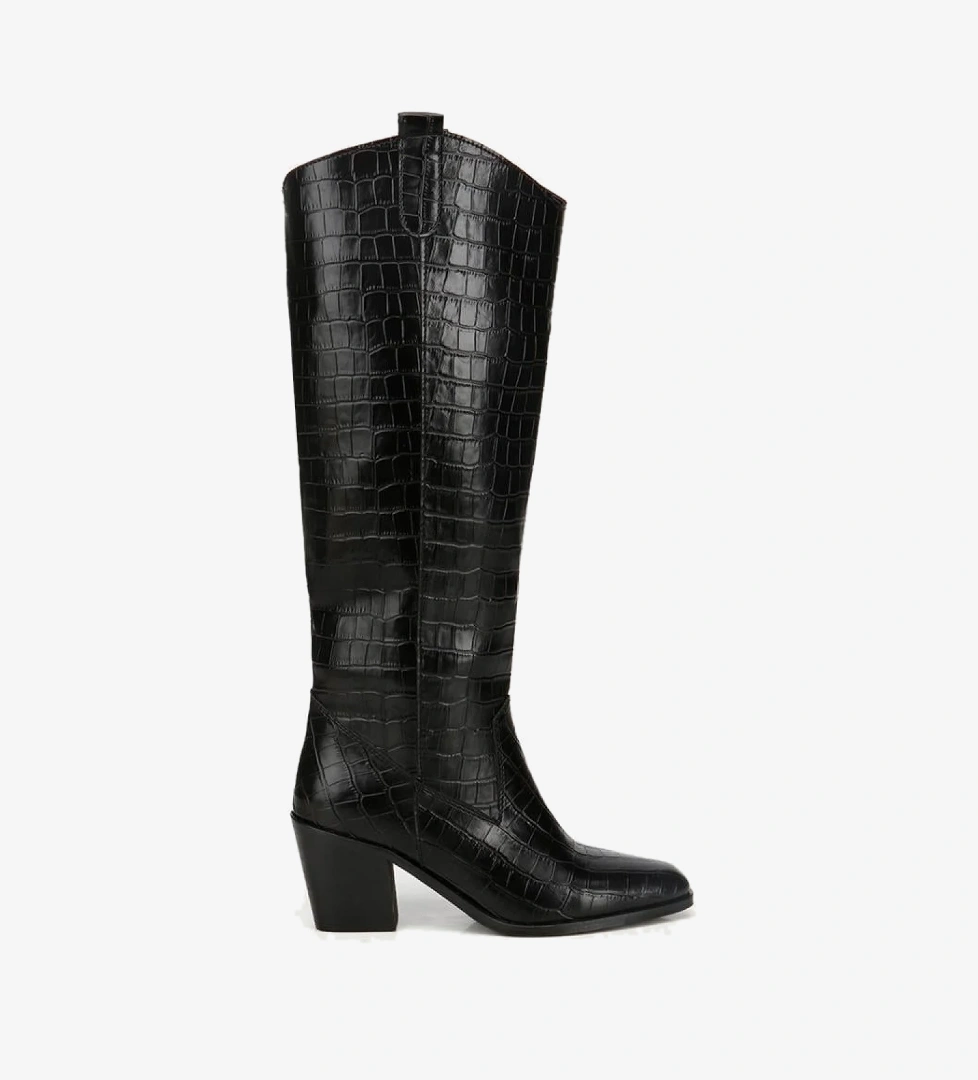Kadın Siyah Kroko Desenli Kovboy Topuklu Çizme