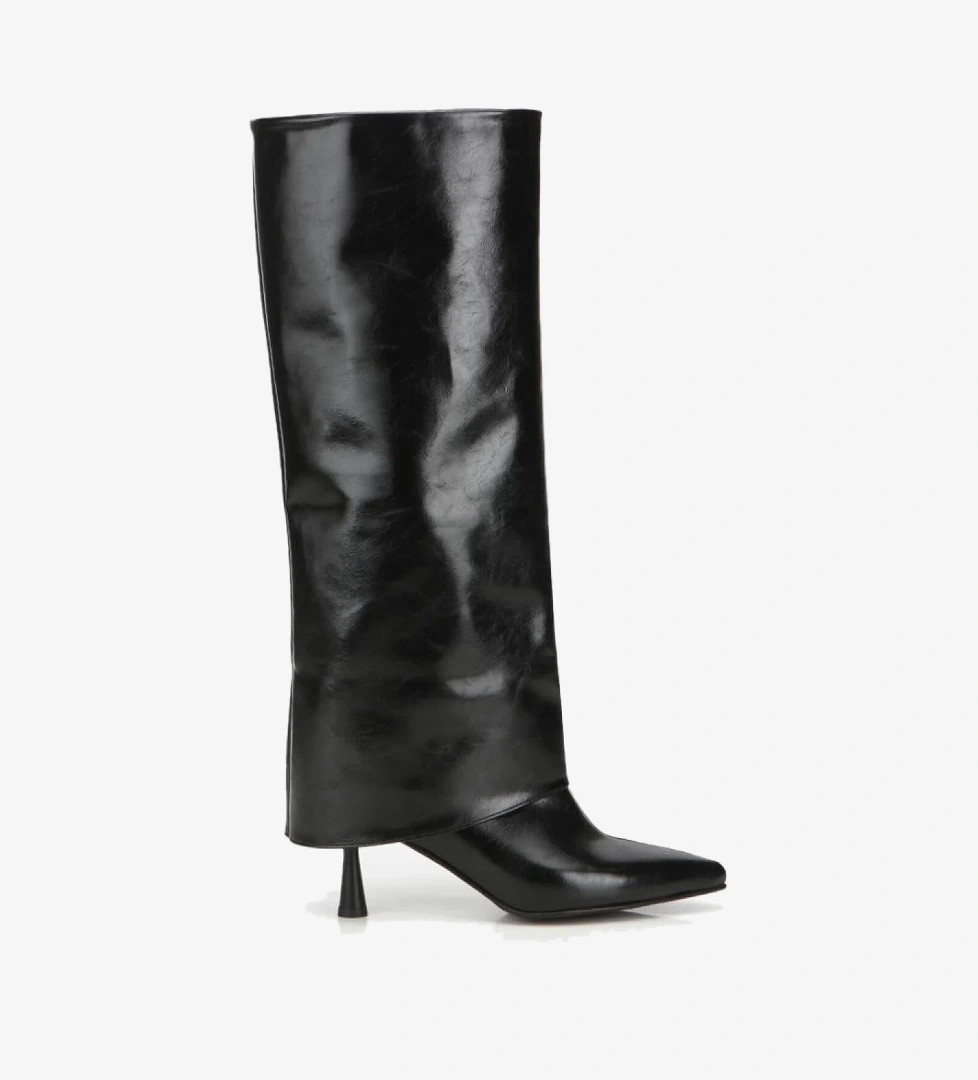 Yaya By Hotiç Kadın Rugan Siyah Kırışık Görünümlü Topuklu Çizme model görseli