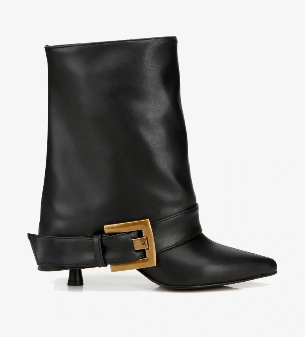 Kadın Siyah Pantolon Görünümlü Tokalı Topuklu Bot - Görsel 1