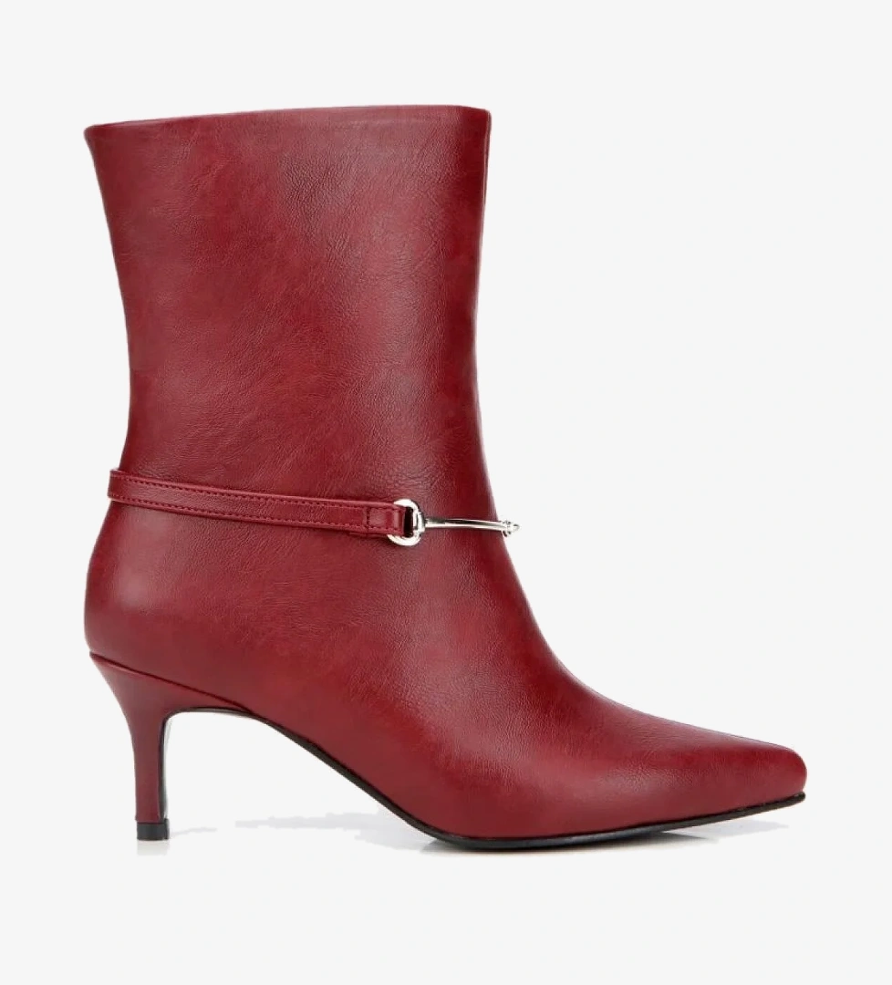 Kadın Bordo Kemer Detaylı Tokalı Bilekte Topuklu Bot