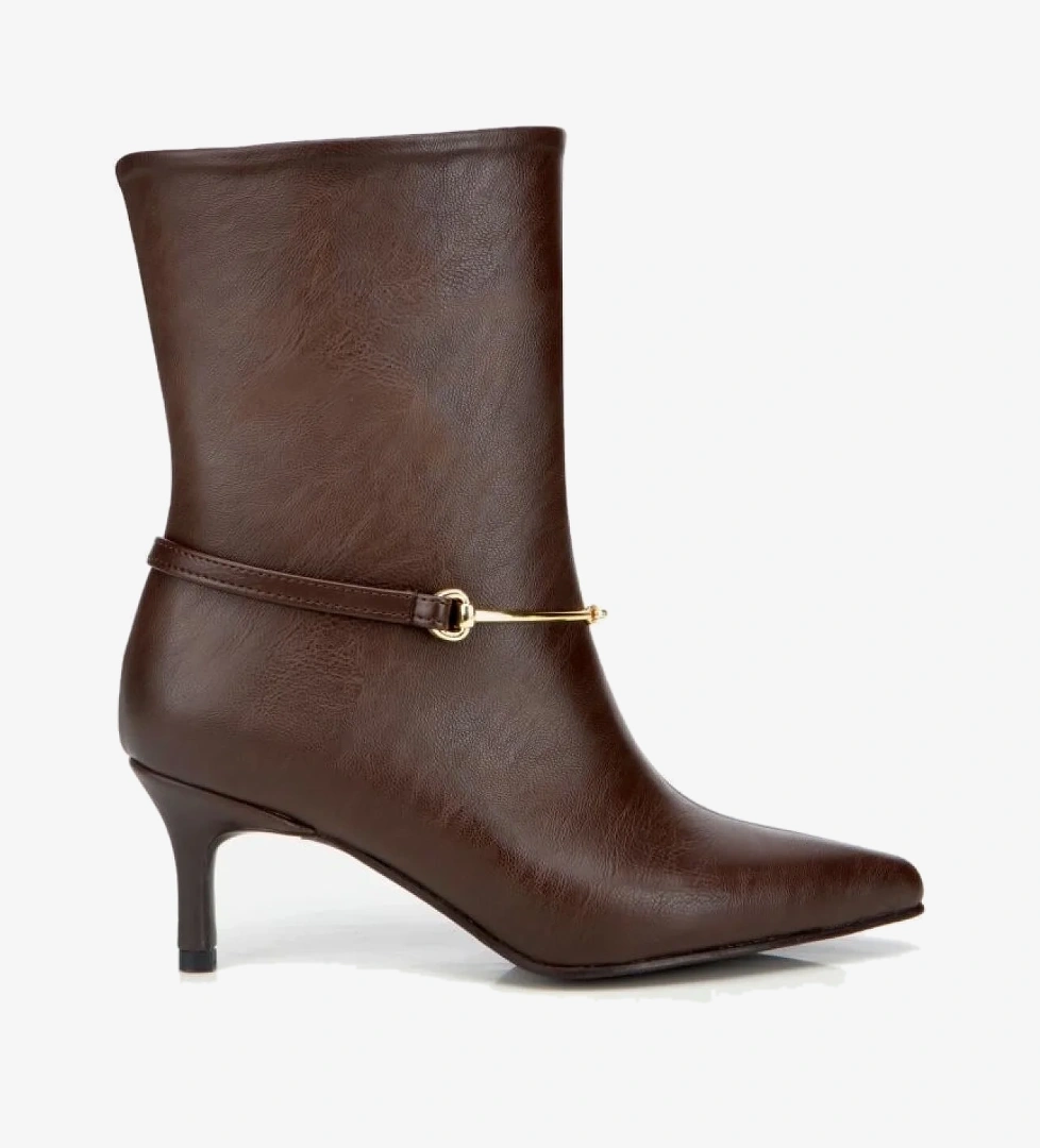 Kadın Kahverengi Kemer Detaylı Tokalı Bilekte Topuklu Bot