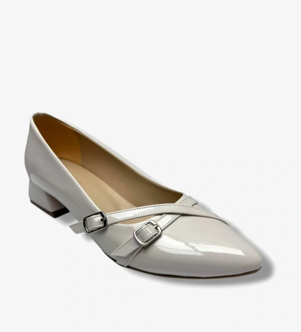 676-26 Rugan Deri Çift Tokalı Kare Topuk Kadın Ayakkabı 41-42