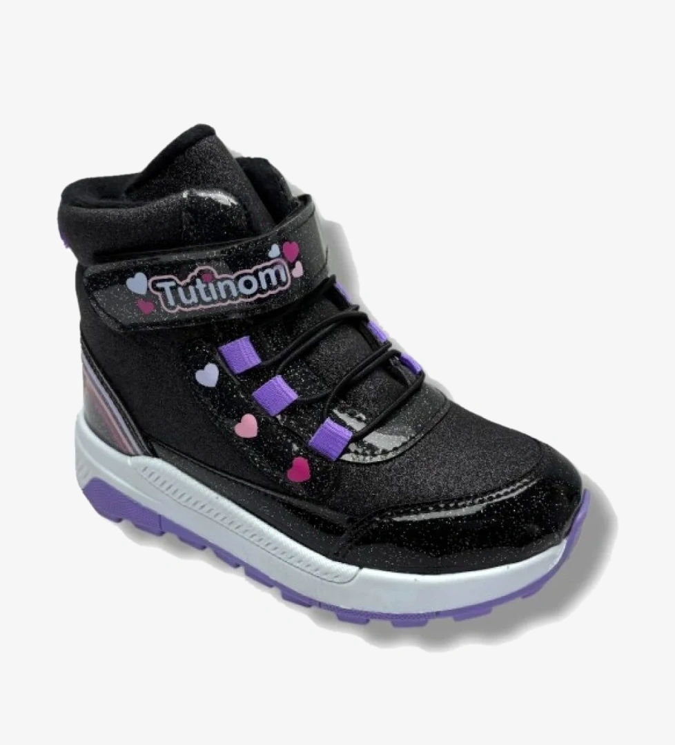 Tutinom 138.F-26 Deri Simli Kız Çocuk Bot Siyah Lila 31-35 model görseli