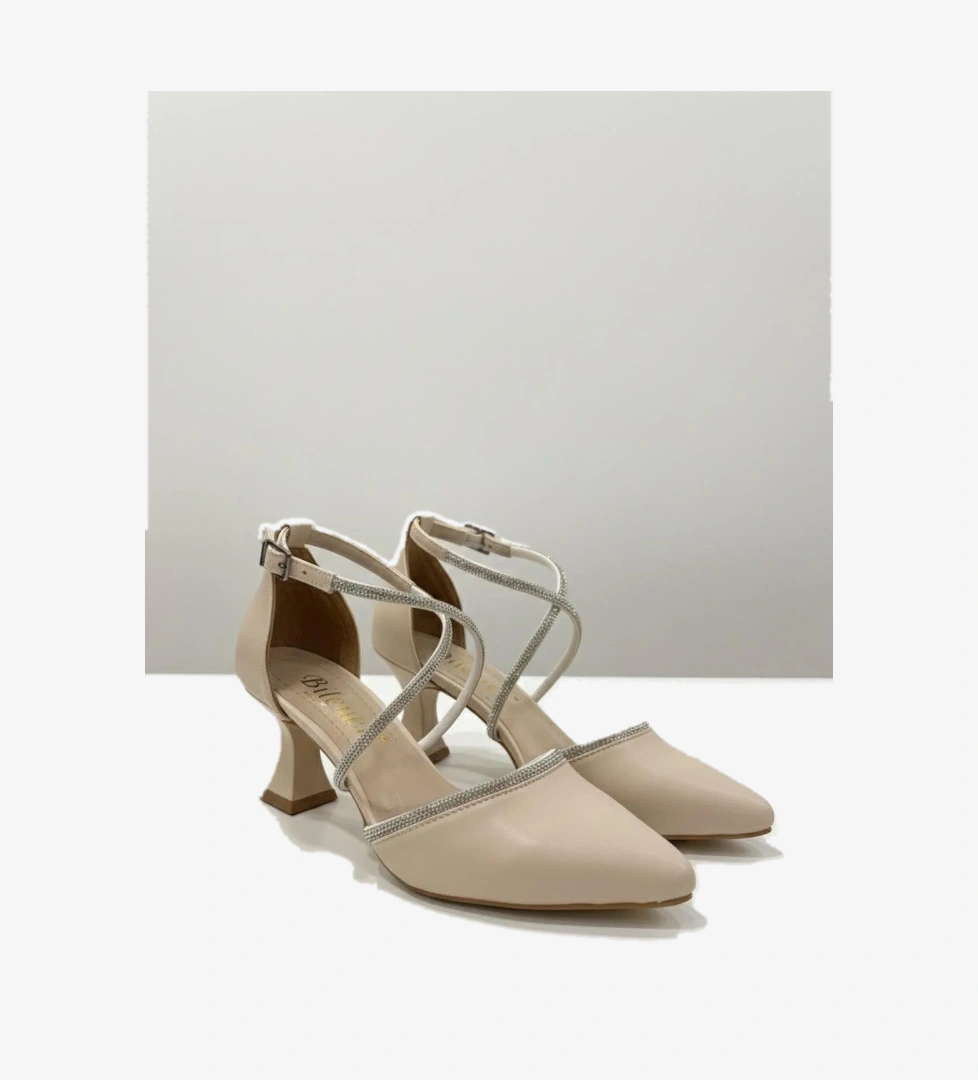 4845 Kadın 6 cm Topuklu Taşlı &amp; Cilt Ayakkabı - Görsel 1