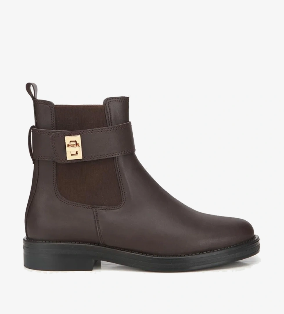 Kadın Kahverengi Tokalı Lastik Detaylı Düz Bot - Görsel 1