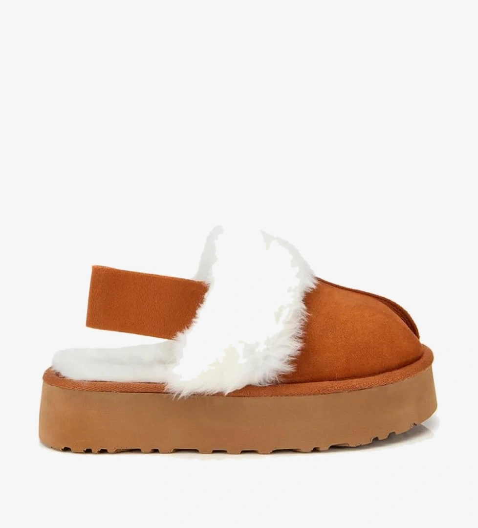 Kadın Süet Taba İçi Kürklü Yüksek Tabanlı Terlik