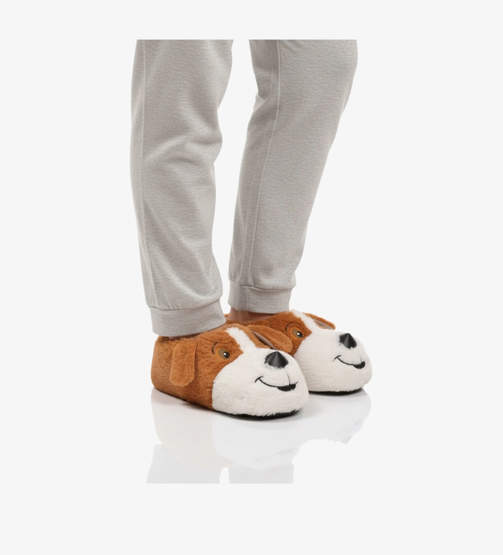 A Spor Aspor Açık Kahve Köpek Desenli Unisex Panduf