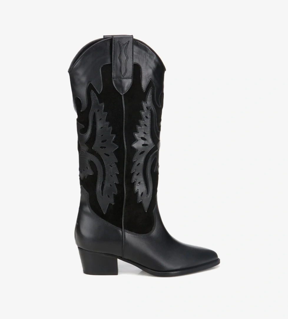 Hotiç Kadın Deri Siyah İşleme Detaylı Western Kovboy Çizme model görseli