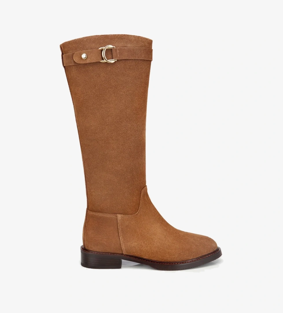 Hotiç Kadın Süet Deri Taba Tokalı Binici Düz Çizme model görseli