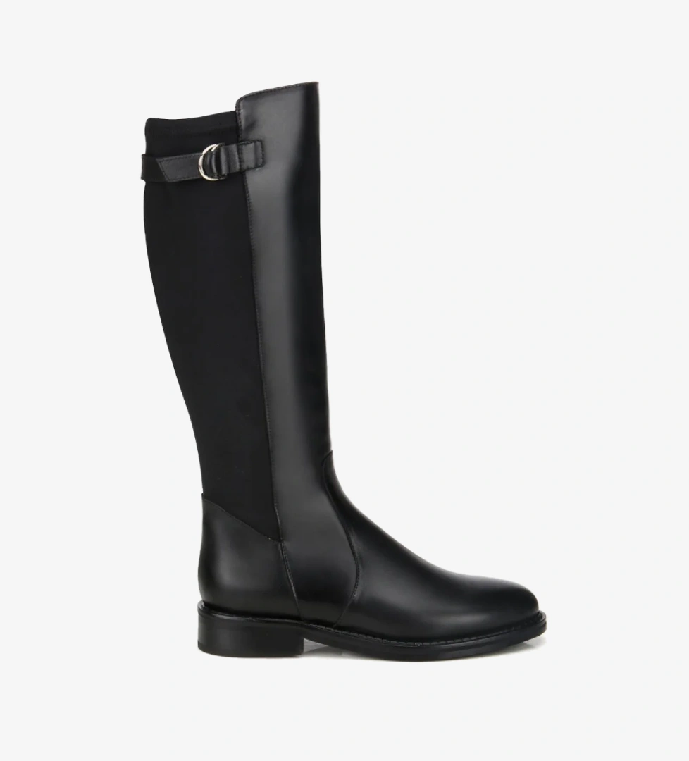 Hotiç Kadın Deri Siyah Tokalı Streç Detaylı Düz Çizme model görseli