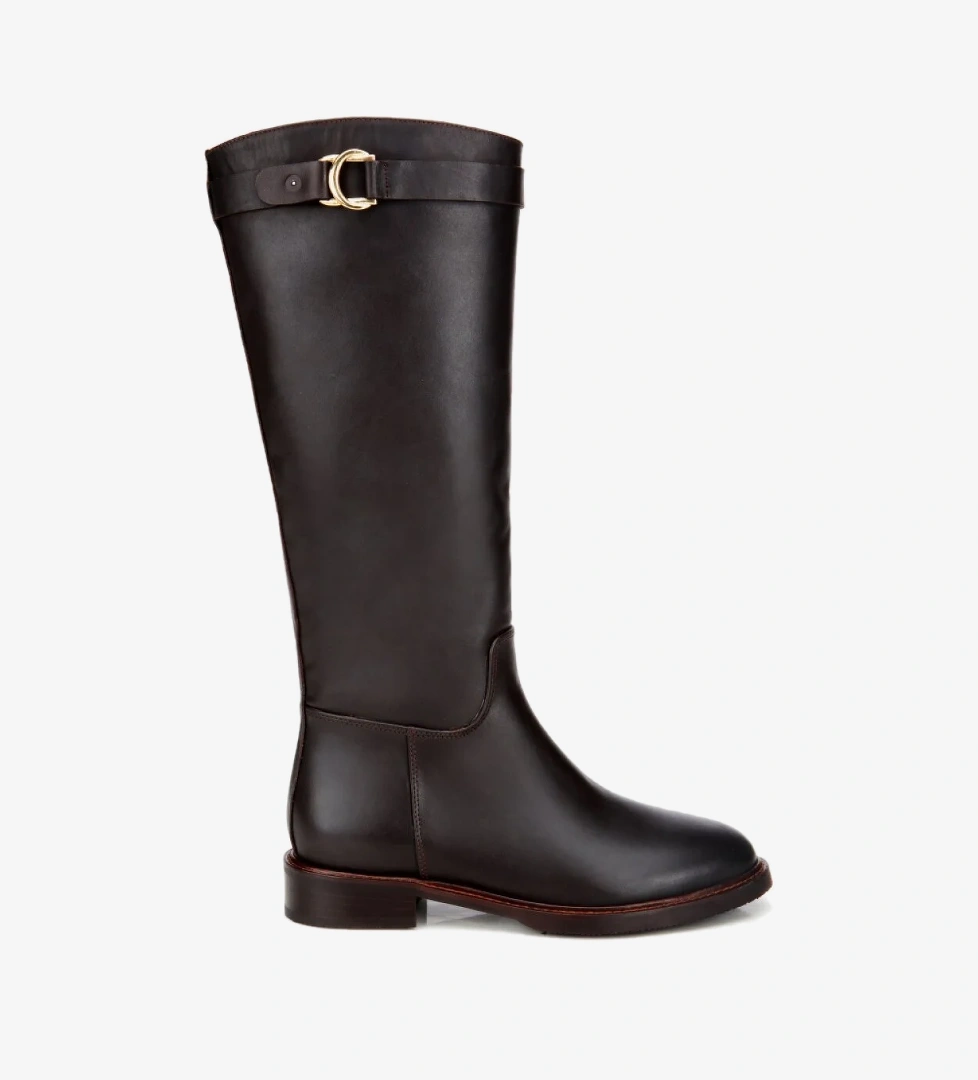 Hotiç Kadın Deri Kahverengi Siyah Tokalı Binici Düz Çizme model görseli