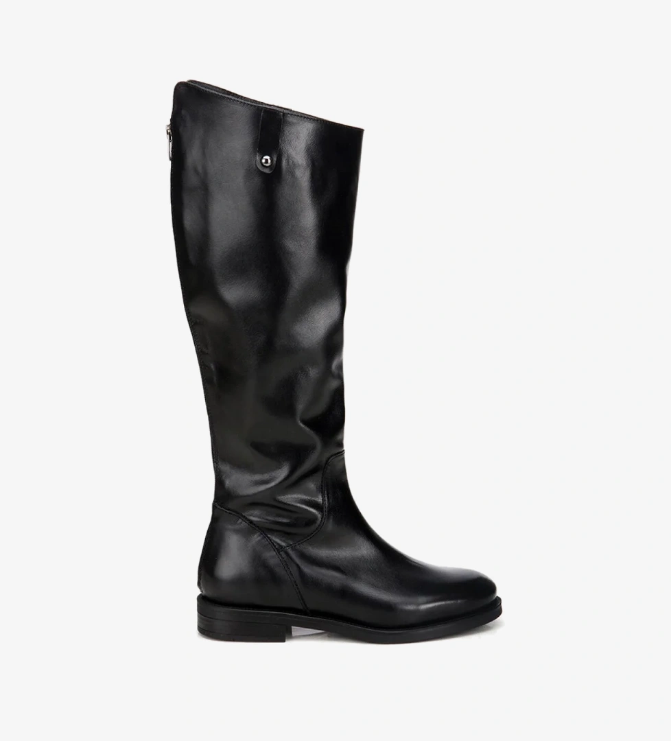 Hotiç Kadın Deri Siyah Arkası Fermuar Detaylı Binici Düz Çizme model görseli