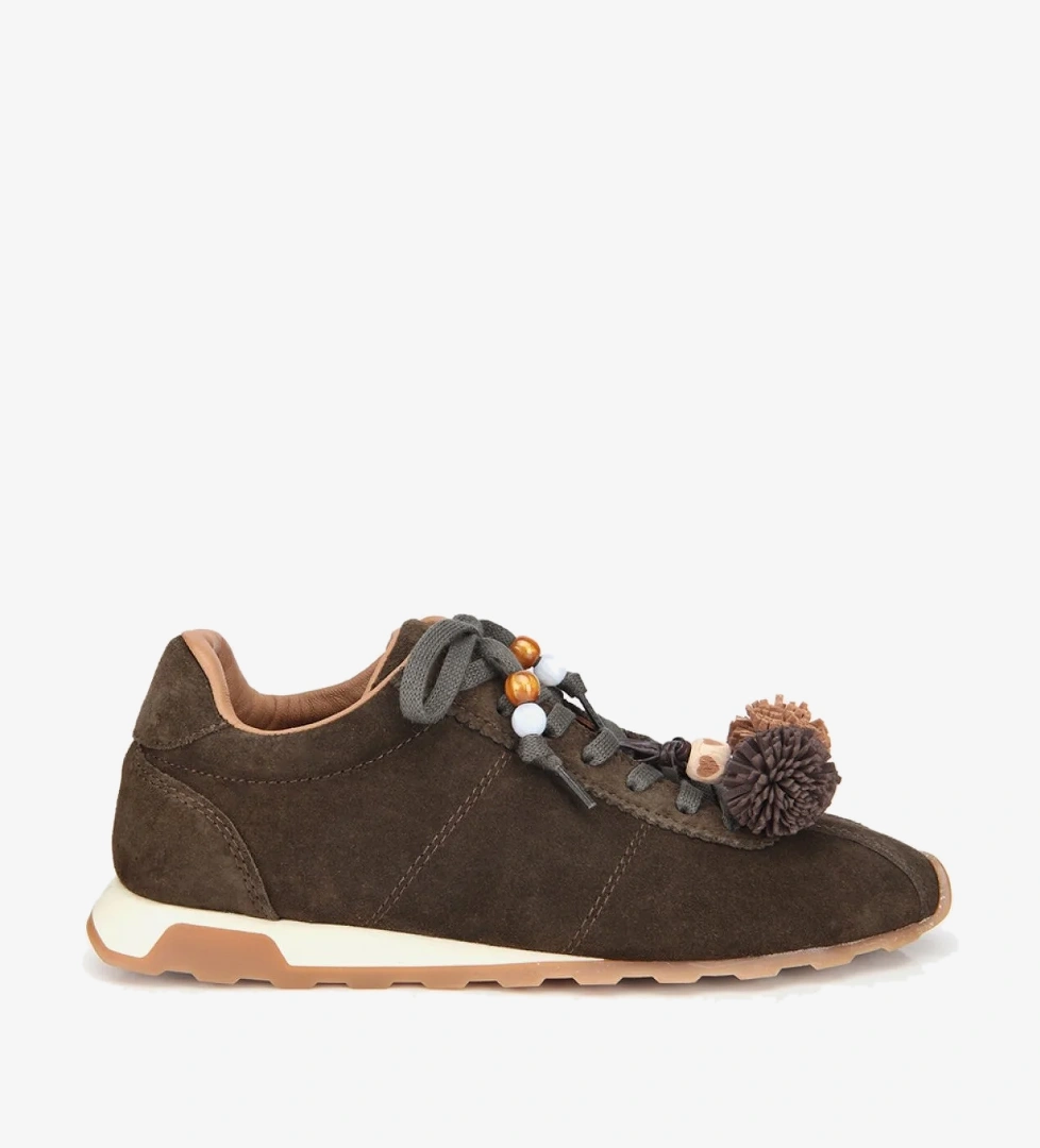 Hotiç Kadın Süet Deri Kahverengi Haki Aksesuar Detaylı Spor Ayakkabı model görseli