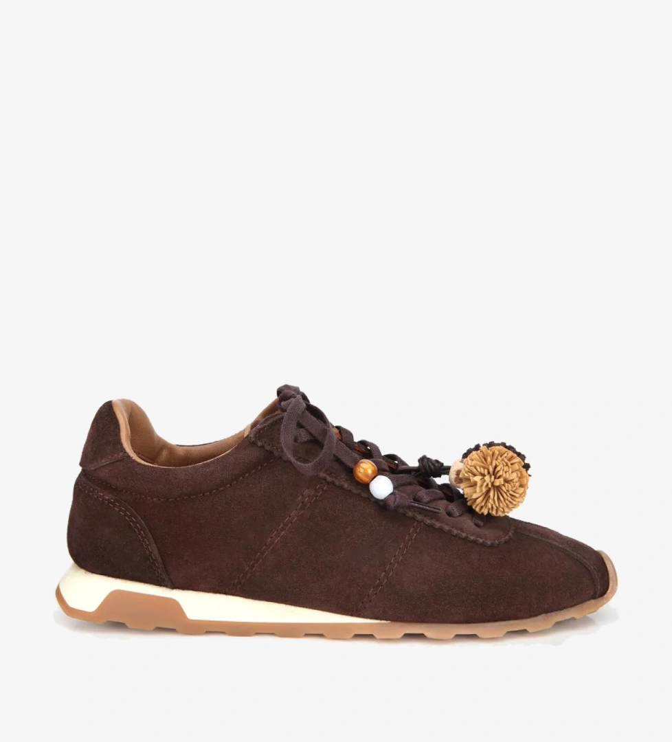 Kadın Süet Deri Kahverengi Aksesuar Detaylı Spor Ayakkabı