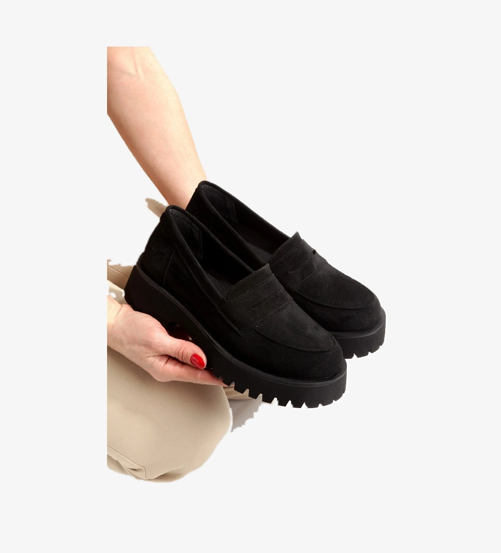 Modabuymuş Siyah Süet Hafif Yumuşak Loafer Bağcıksız Kadın Ayakkabı DORA model görseli