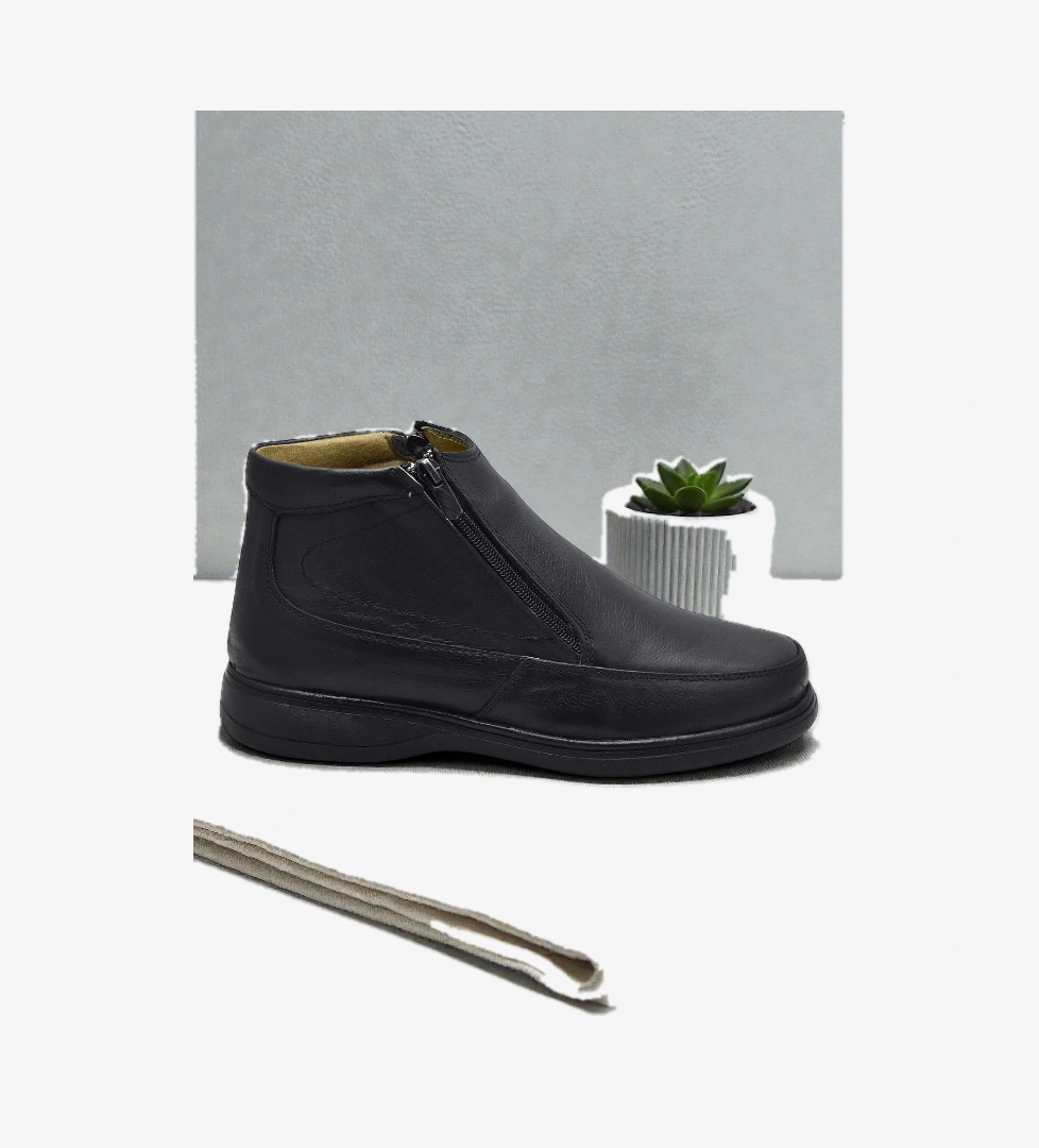 5499 Hakiki Deri Erkek Bot Ayakkabı Ortopedik Taban Çift Fermuarlı Deri Erkek Bot - Görsel 1